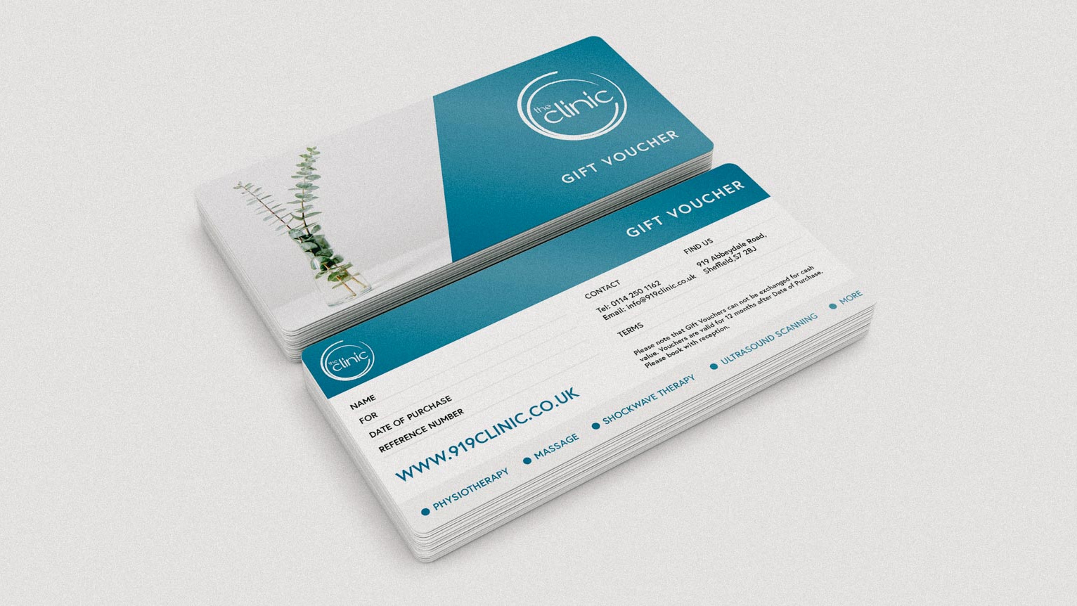 A stack of vouchers designed for a physiotherapist