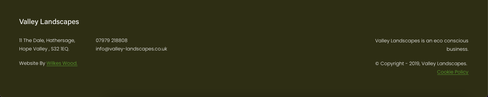 A screenshot of Valley Landscapes website footer