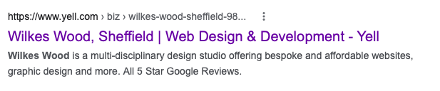 A screenshot of Wilkes Wood appearing on a Google search