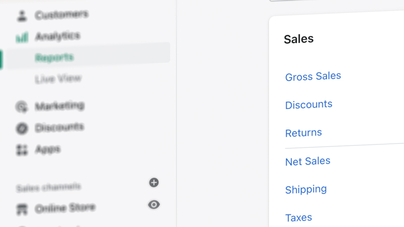 A screenshot of the Shopify sales dashboard
