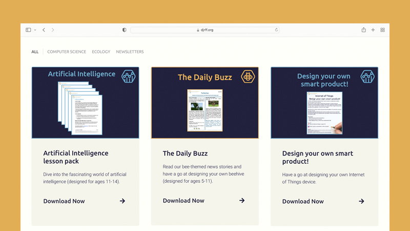 A screenshot of DJRFF learning resources on their website
