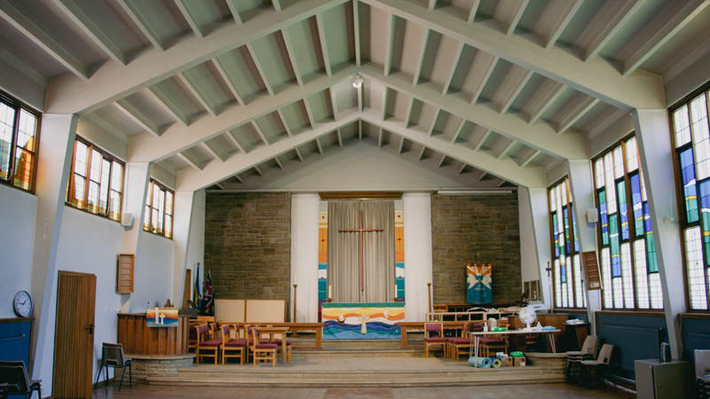 A photograph of St Columba Crosspool's main hall interior