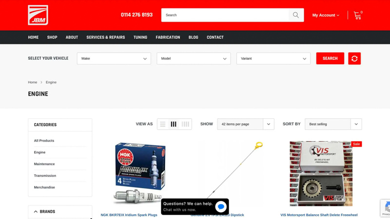 A screenshot of JBM performance e commerce store page