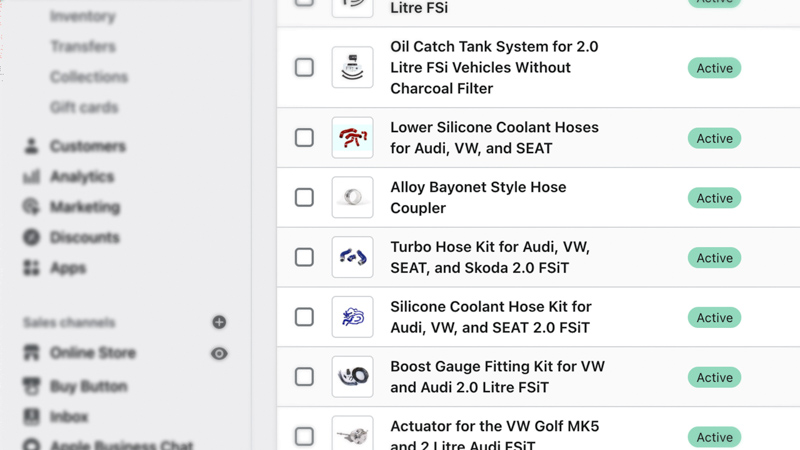A screenshot of inventory management on Shopify