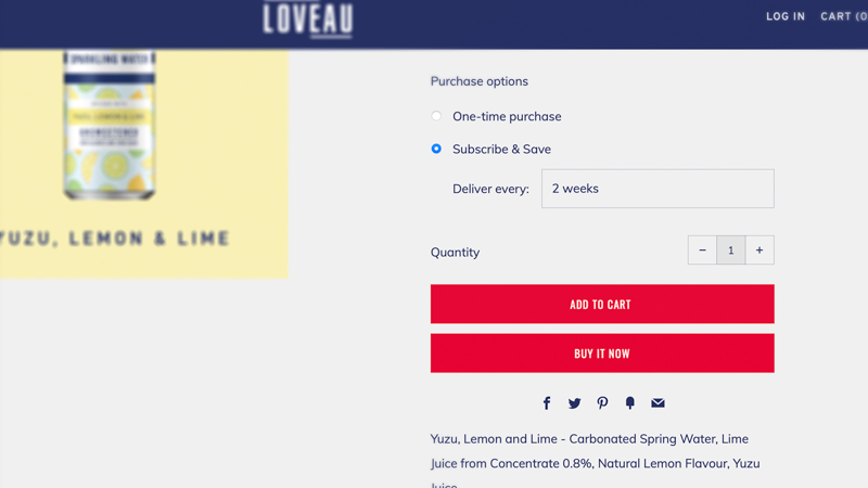 A screenshot of loveau drink shopping cart on the online store