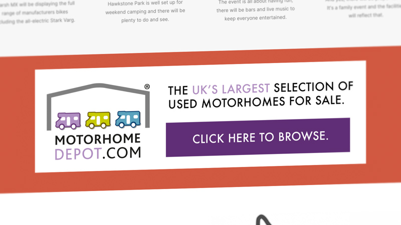 A screenshot of an advertisement for motorhomedepot.com