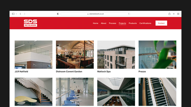 A screenshot of SDS metalwork website projects page