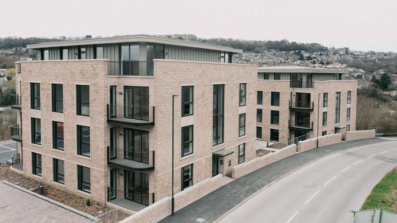 A drone photo of Matlock apartments
