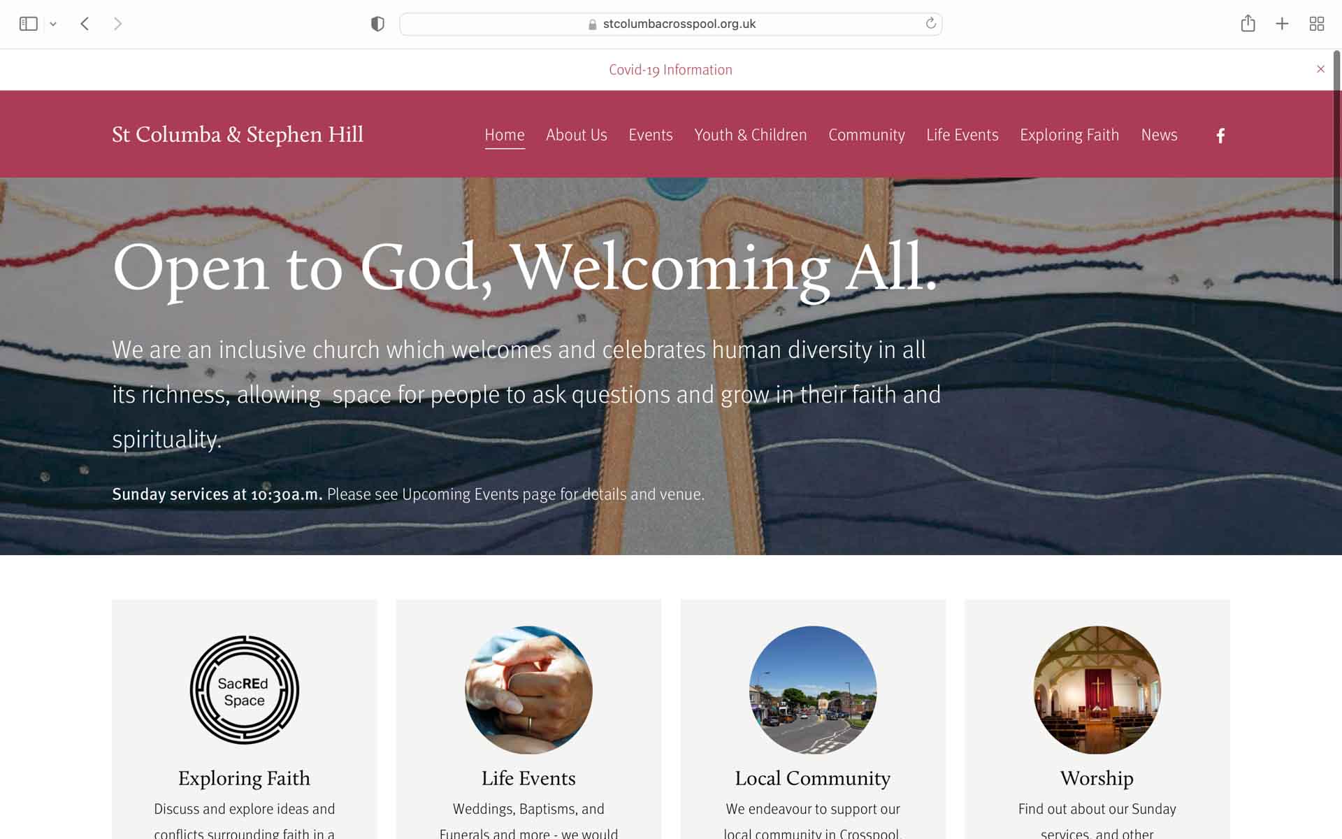 A screenshot of St Columba Sheffield website homepage