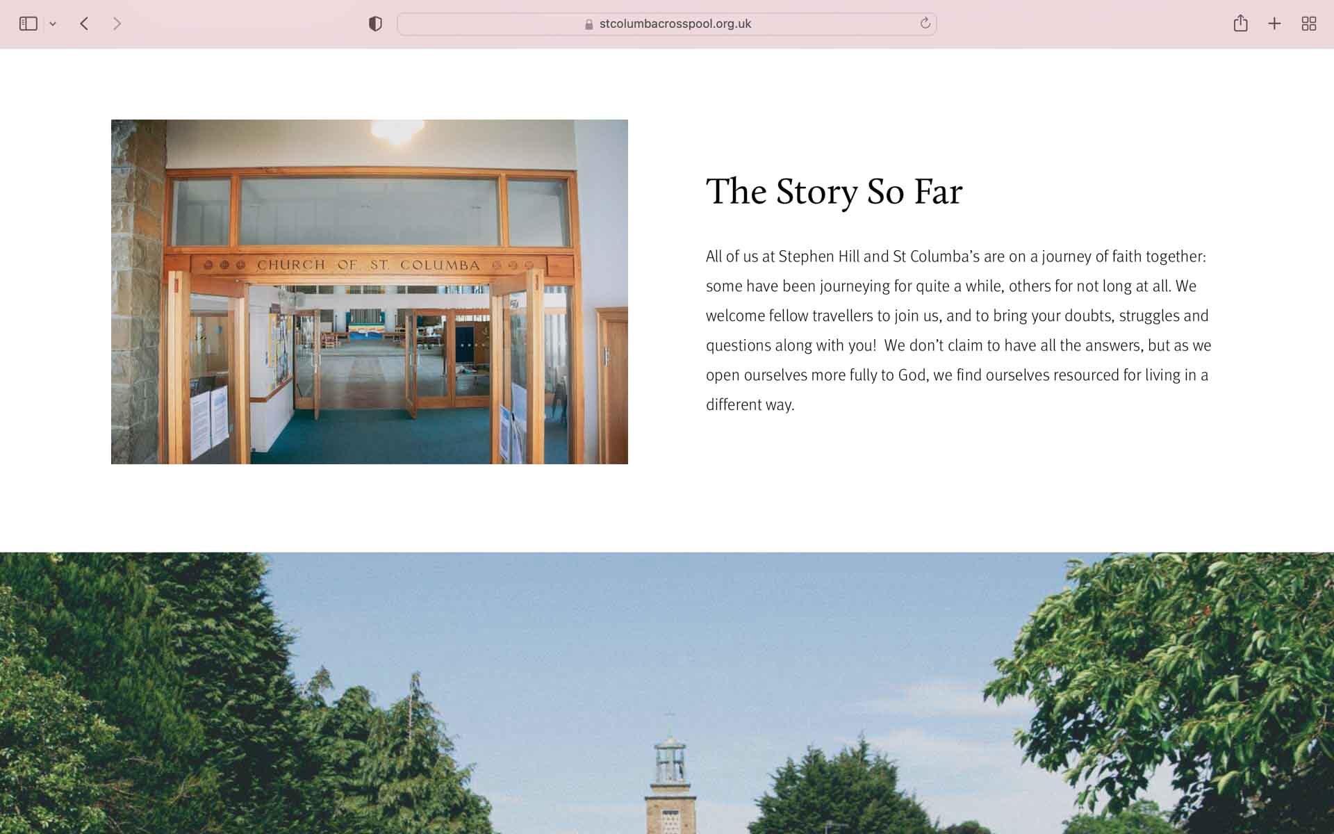 A screenshot of St Columba Sheffield website about us