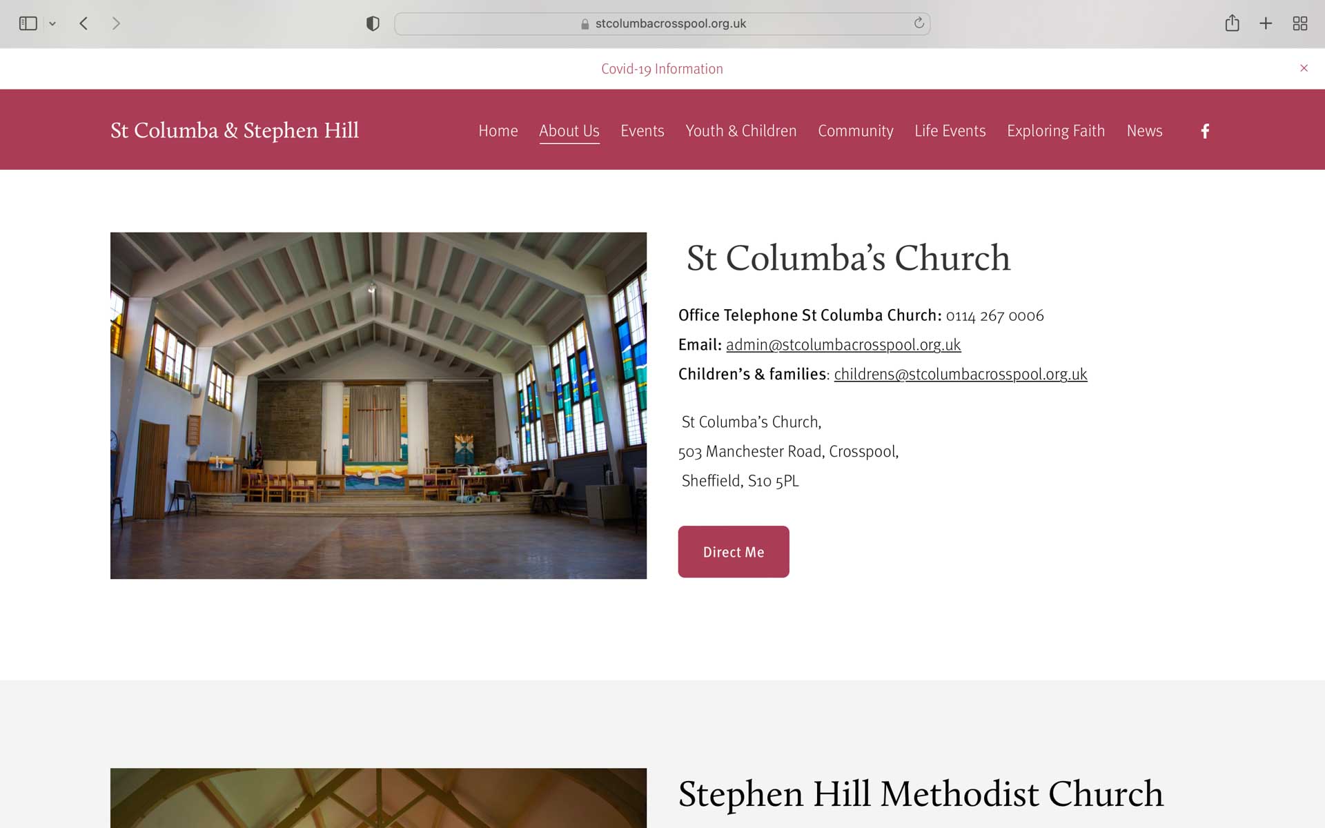 A screenshot of St Columba Sheffield website about us