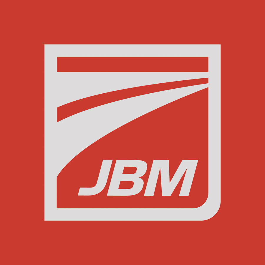 JBM performance logo in white on a red background