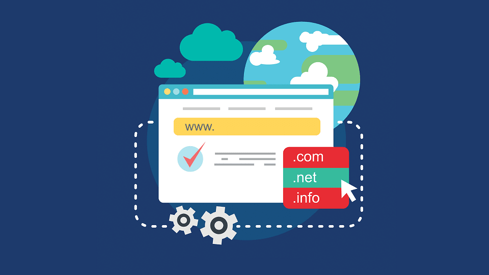 An infographic showing cartoon a website domain registration