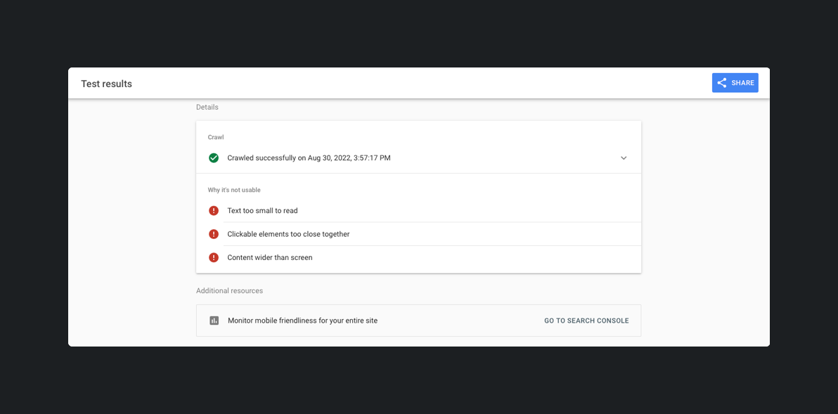 A screenshot of Google's page speed insights tool in use