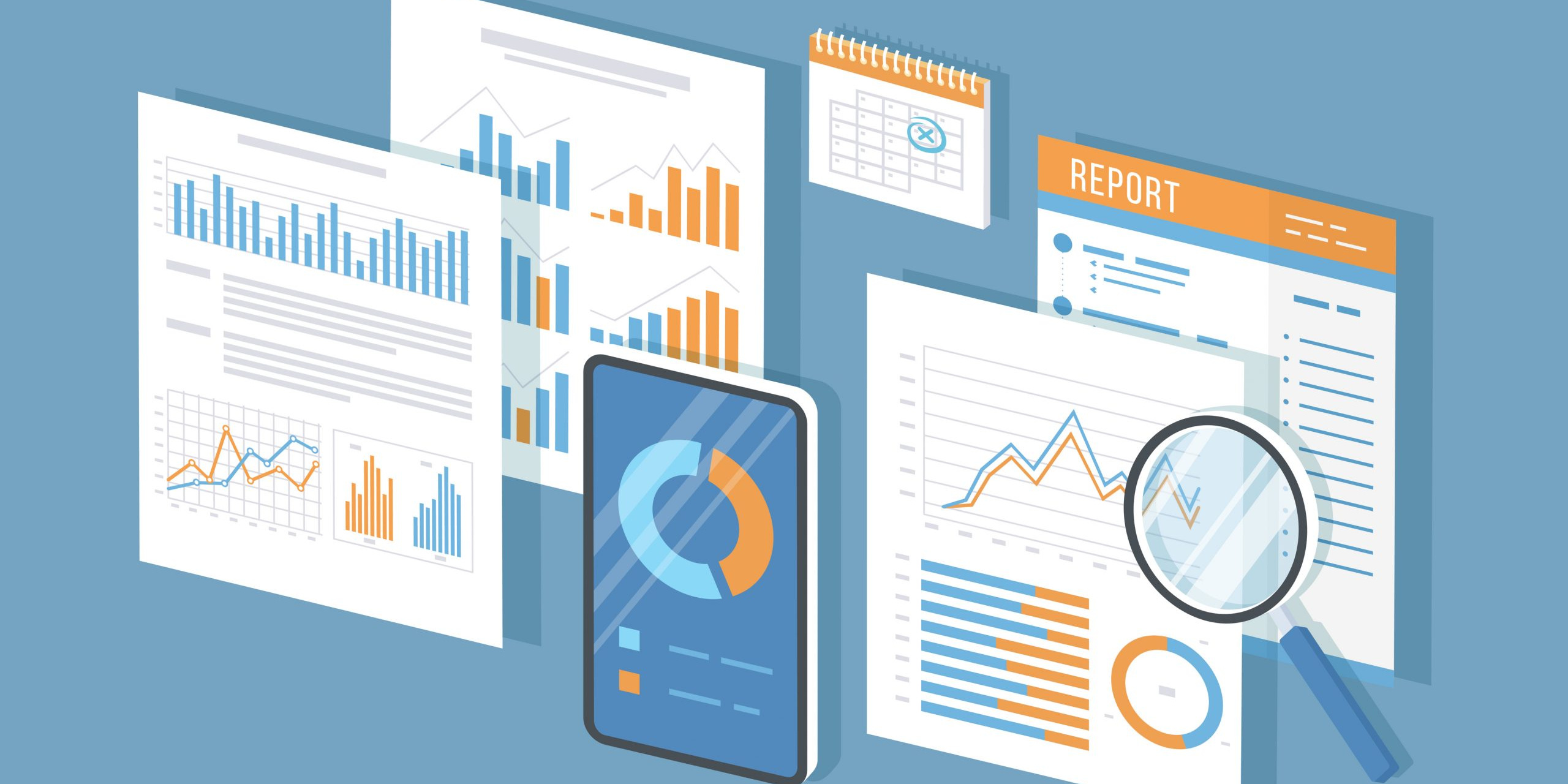 An infographic showing various reporting pages for website analytics